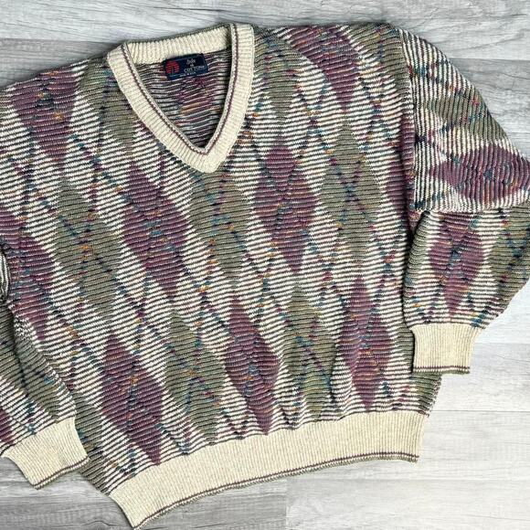 Vintage 90s Grandpacore Isle of Cotton Sweater Made in USA Size XL - Picture 2 of 6